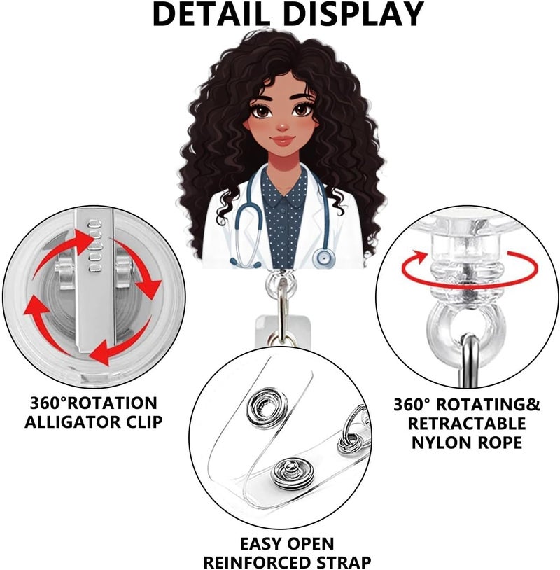 NSSHEL Doctor ID Badge Reel Holder Retractable Medical Badge Reels Designs Cute and Funny Doctor ID Badge Shirt Clip Holders for Teacher Office Retractable Nursing Social Worker Badge Reel Accessories - Image 2